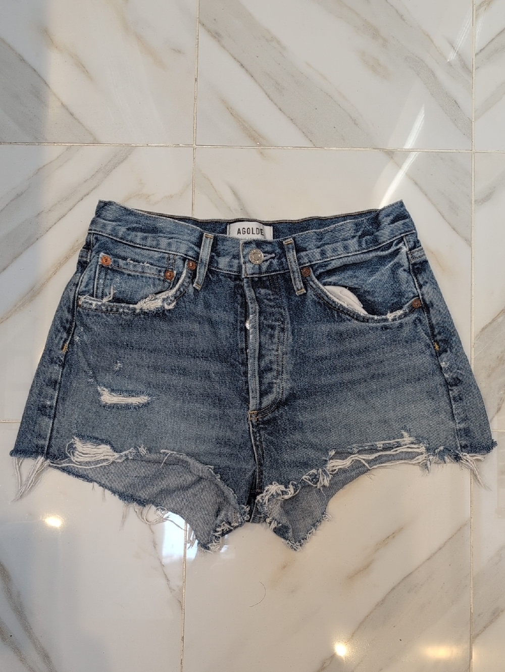 AGOLDE Parker Cut Off Denim Jean Shorts 100% Organic Cotton Blue Size 25